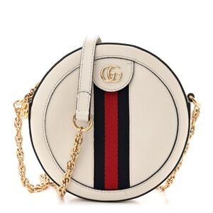 GUCCI 
Calfskin Web Mini Ophidia Round Shoulder Bag Mystic White